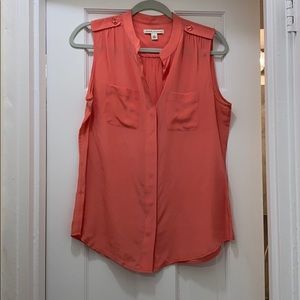 Pink silk sleeveless button down